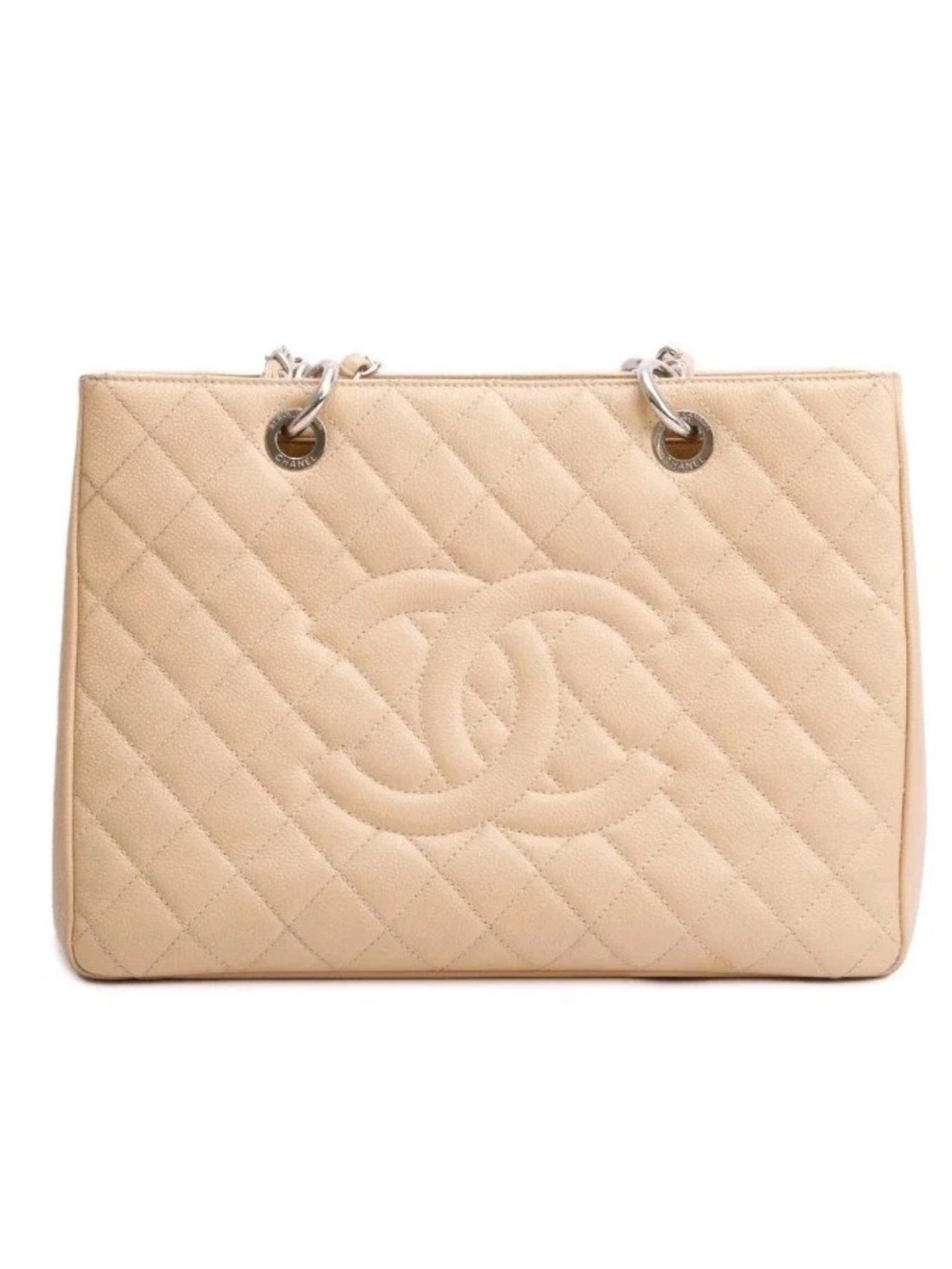 🔥100% Authentic CHANEL Grand Shopping Tote Handbag Caviar Beige Quilted GST F🔥